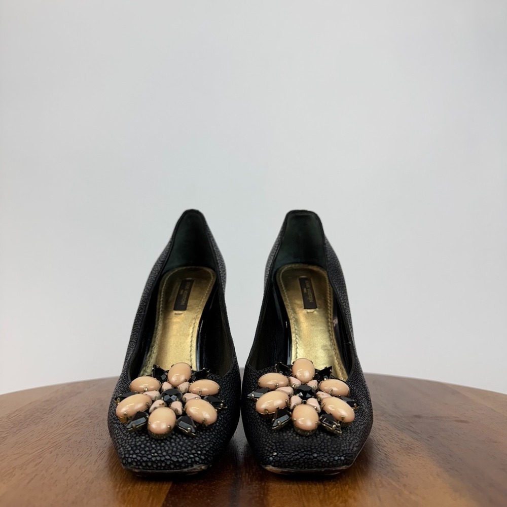 Womens Louis Vuitton Vintage Deco Black Leather Pumps Heels Shoes Size 39 US 9 - Picture 3 of 10